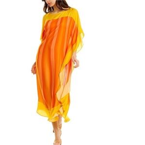 Trina Turk Shante Bicolor Caftan | Heatwave | XL | Resort Luxe